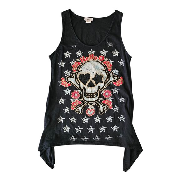 Edgy Skull & Crossbones Tank Top - Graphic Design with Floral Accents - Medium - Picture 1 of 3